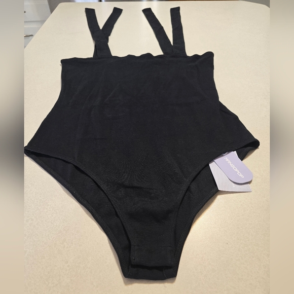 MANGOPOP Women's L Square Neck Sleeveless Tank Top Tie Shoulder Shaper Bodysuit - Picture 10 of 16